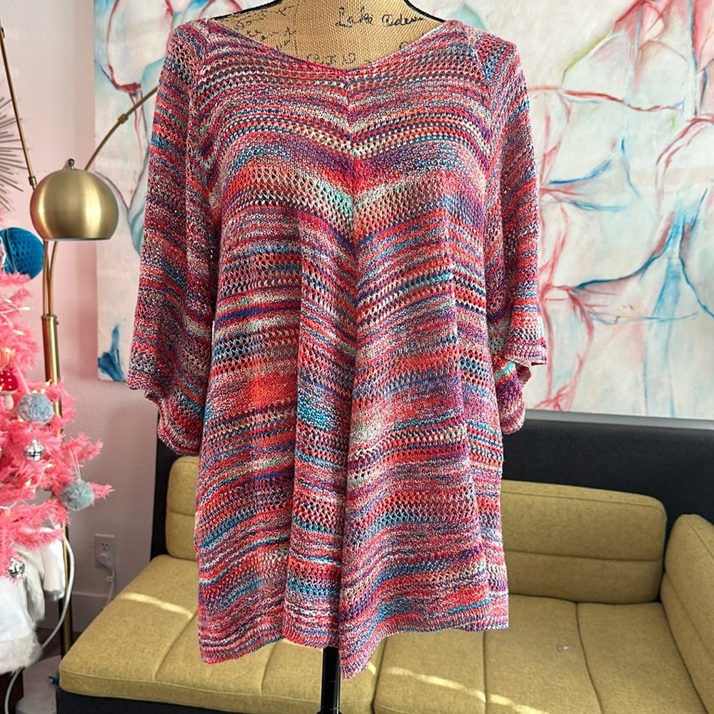 ♥️💗💙Faded Glory 2X sweater red blue light shirt sleeve vintage style